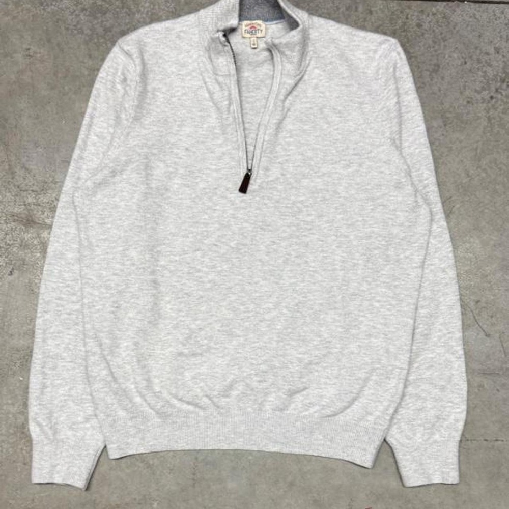 Faherty Men's Wool Quarter Zip Sweatshirt Grey Sz Large